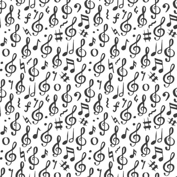 Music note seamless pattern vector illustration. Hand drawn sketched doodle music notes symbols