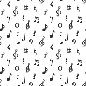 Music note seamless pattern vector illustration. Hand drawn sketched doodle music notes symbols