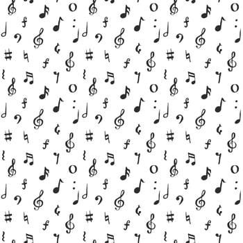Music note seamless pattern vector illustration. Hand drawn sketched doodle music notes symbols