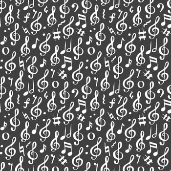 Music note seamless pattern vector illustration. Hand drawn sketched doodle music notes symbols