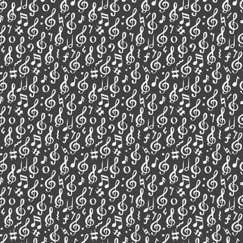 Music note seamless pattern vector illustration. Hand drawn sketched doodle music notes symbols