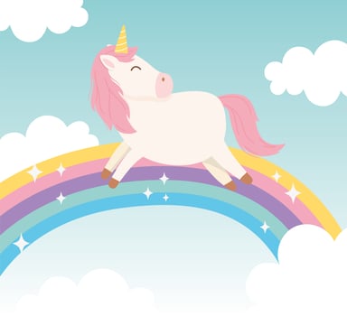 unicorn on rainbow dream magical fantasy cartoon cute animal vector