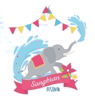 songkran festival elephant water flowers and flags decoration vector