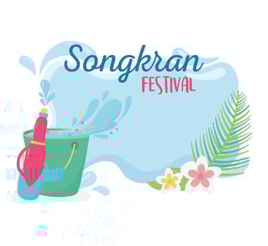 songkran festival plastic water gun bucket flowers vector