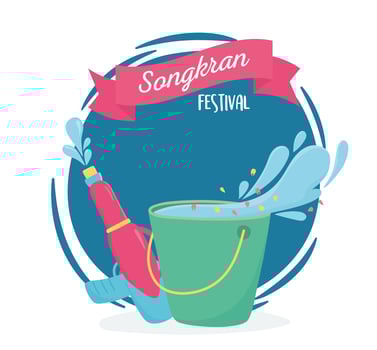 songkran festival bucket and plastic water gun vector