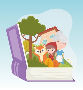 little red riding hood grandma wolf house forest book fairy tale cartoon vector