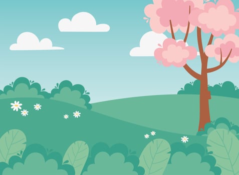 landscape vegetation flowers bushes field tree nature vector