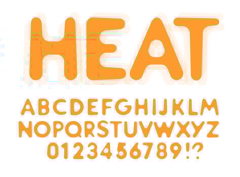 Heat molten letters and numbers set. Melted from hot sun. Rounded funny font for events, promotions, logos, banner, candy monogram and poster. Vector typography design.