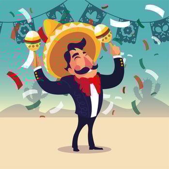 Mexican mariachi with maracas, typical musical instrument vector