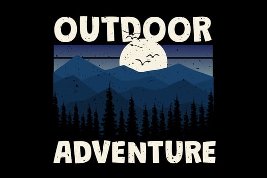 T-shirt outdoor adventure landscape sunset vintage style vector