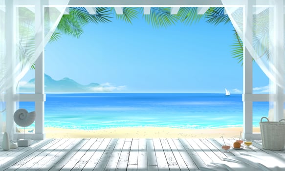 Gazebo on a tropical beach overlooking the ocean photo