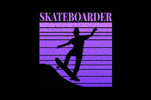 T-shirt silhouette skateboarder purple design vector