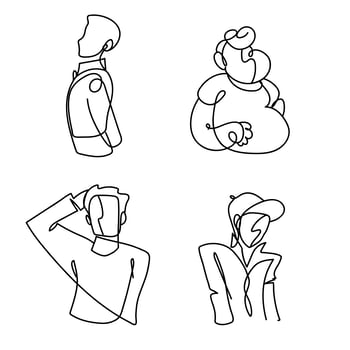 set icons with people men group continuous line, isolated design vector