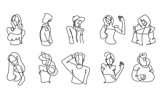 set icons with people different gesture continuous line, isolated design vector