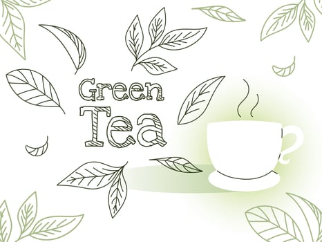 green tea with cup and leaves vector design