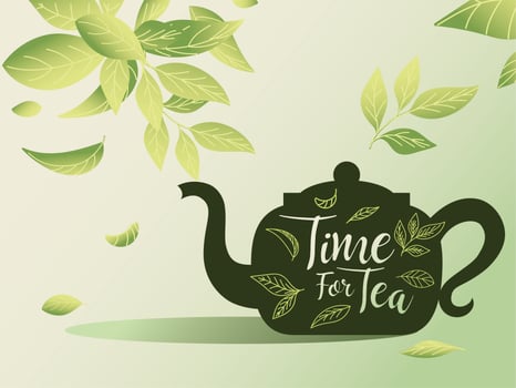 Time for tea with pot and leaves vector