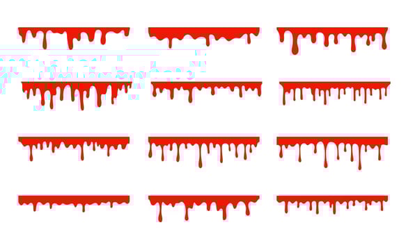 Spilled blood. A red sticky liquid that resembled blood dripping. Halloween crime concept. vector