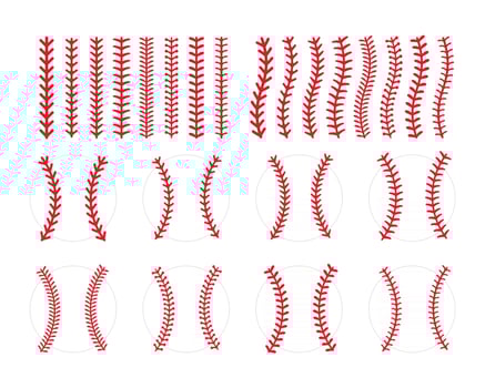 The red stitch or stitching of the baseball Isolated on white background. vector