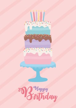 happy birthday, cake with different flavors and candlesdecoration celebration party vector