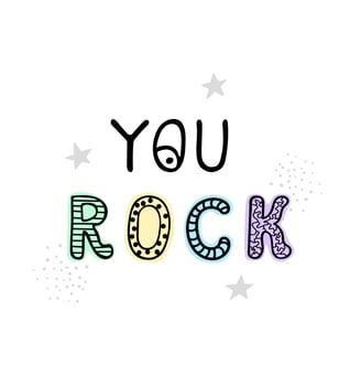 Vector illustration with hand drawn lettering - You rock. Colourful typography design in Scandinavian style for postcard, banner, t-shirt print, invitation, greeting card, poster