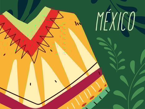 label mexico with typical mexican poncho vector
