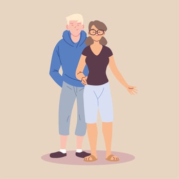 male and female standing in casual clothes vector