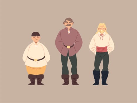 set of men medieval peasant vector