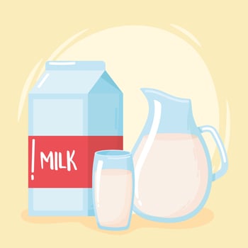 box pitcher and cup milk product cartoon vector