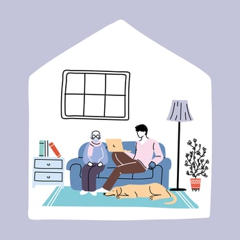 young man and old man stay at home from coronavirus pandemic vector