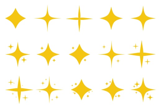 Yellow set of original bright stars sparkle icon. Glowing light effect stars collection. Vector Illustration