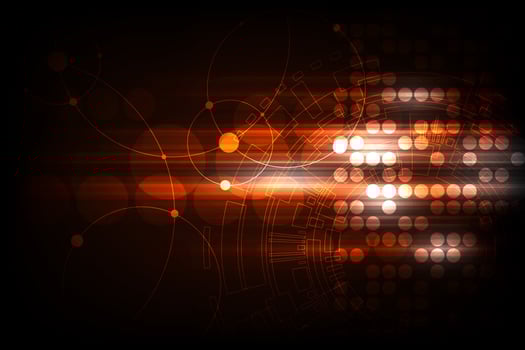 Vector geometry in a technology concept on a dark orange background.