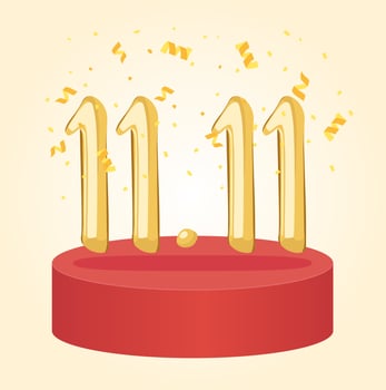 11 11 shopping day, golden numbers confetti crazy sale vector