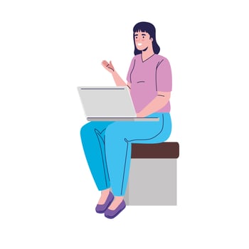 young woman using laptop computer vector