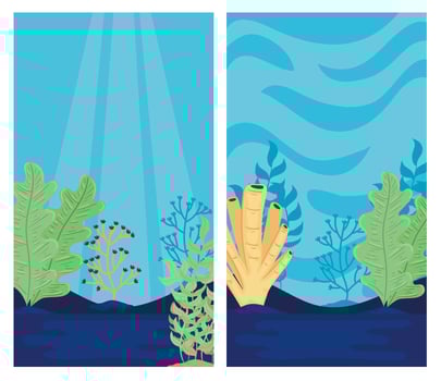 two underwater world with seaweed seascapes scenes vector