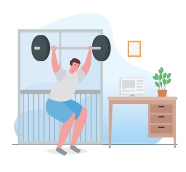 Man lifting weight at home vector design