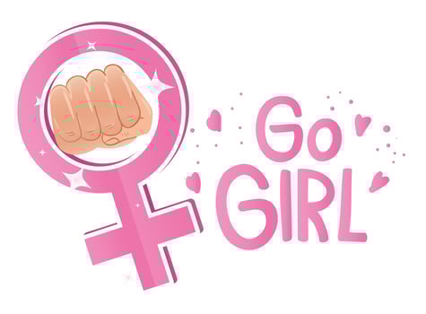 go girl lettering with hand fist in female gender symbol vector