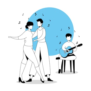 man with guitar and couple dancing vector