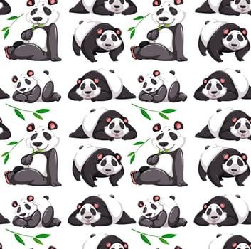 Seamless pattern with panda in many poses on white background vector