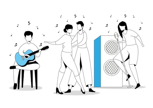 group artists dancing and singing vector