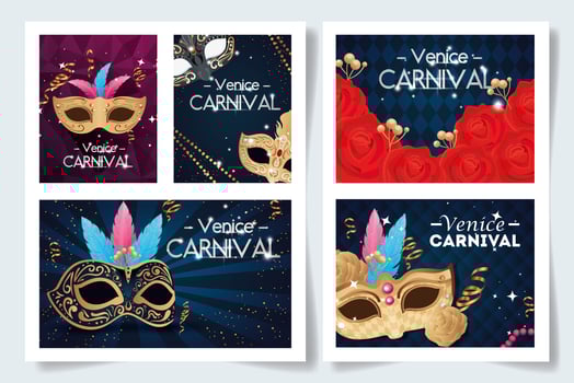 set poster of venice carnival with decoration vector