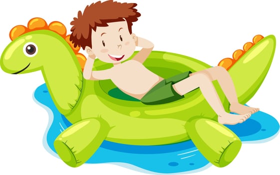 A boy laying on the dinosaur swimming ring in the water isolated vector