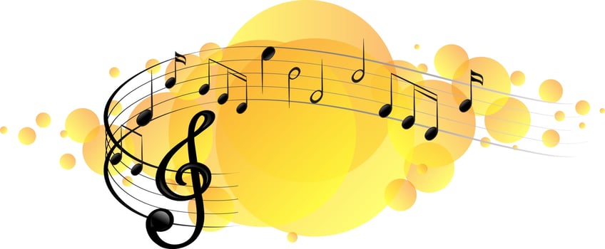 Musical melody symbols on yellow splotch vector