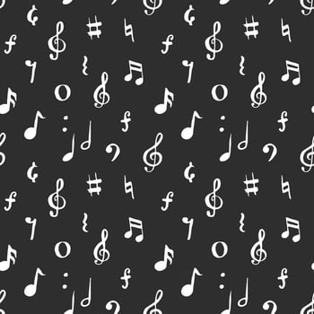 Music note seamless pattern vector illustration. Hand drawn sketched doodle music notes symbols