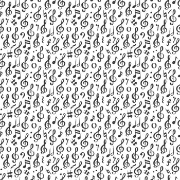 Music note seamless pattern vector illustration. Hand drawn sketched doodle music notes symbols