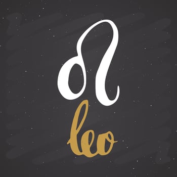 Zodiac sign Leo and lettering. Hand drawn horoscope astrology symbol, grunge textured design, typography print, vector illustration