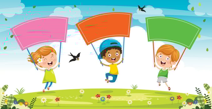 Little Kid  Holding Colorful Placard vector