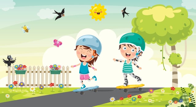 Happy Little Child Skateboarding Outside vector