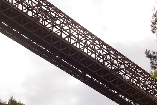 Kilometre-long conveyor belt for transporting stones from the quarry to the plant photo