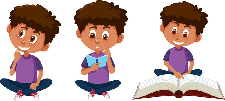 Set of a boy cartoon character doing different activities vector