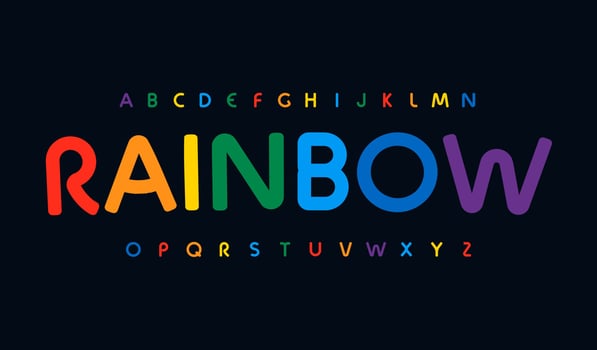 Awesome Rainbow color alphabet. Rounded stunning font, minimalist type for modern bright logo, headline, monogram, creative lettering and typography. Art kids color letters, vector typographic design
